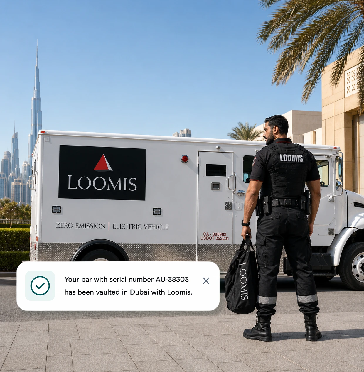 Loomis armored transport securing metals in Dubai